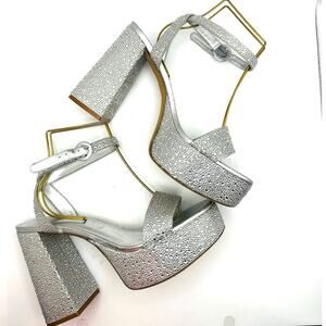 Larroudé Dolly Retro Y2K Crystal Party Sandal In Gray Suede size 10